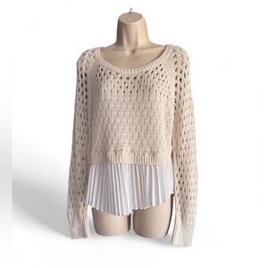 Maeve Anthropologie Cream Layered Crochet Knit Sweater Small